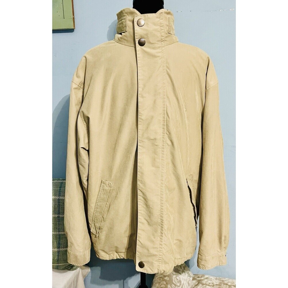 Men’s Vintage Tan Nautica Jacket SzXL Zip Front With Pockets Hidden Hood